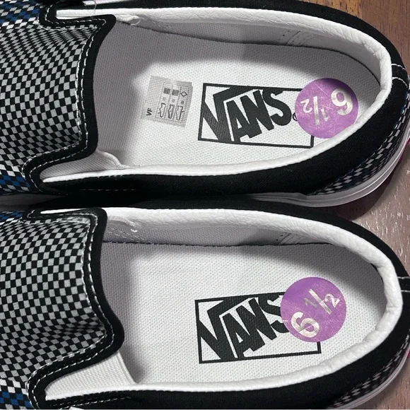 VANS Slip On Skate Shoes Black Blue Gray Mini Checkered NEW! Women’s 8 Men’s 6.5 - Picture 6 of 11